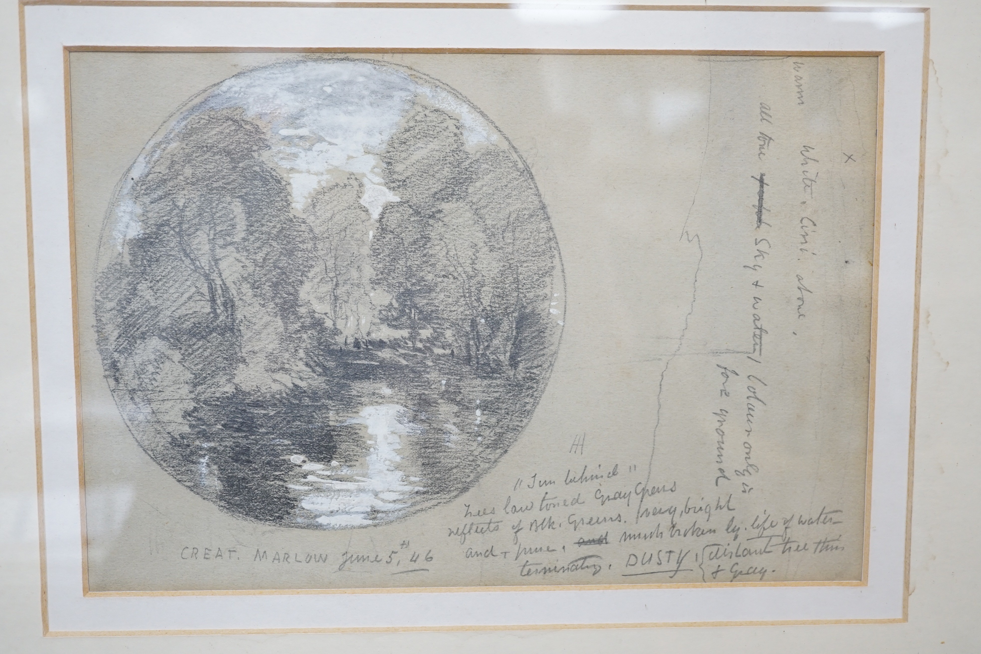 James Holland (1799-1870), pencil heightened with white, 'Great Marlow 1846', with annotations, 17 x 25cm